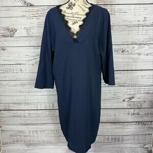 Amaryllis Dress lace detail dark navy‎ half sleeve size 2X midi dress